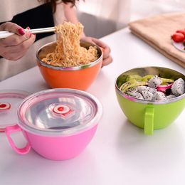 Bowls Stainless Steel Bowl With Lid Korean Noodles Anti Scalding And Fresh Keeping Box Heat Preservation Rice