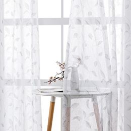 Curtain BILEEHOME Leaves Jacquard Tulle Curtains For Living Room Bedroom Linen Fabric Sheer Voile Kitchen Drapes Window Treatments