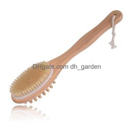 Bath Brushes Sponges Scrubbers Natural Boar Bristle Wooden Mas Brushes Back Brush With Long Handle Exfoliate Skin T2I5341 Dhgarden Dhhqt