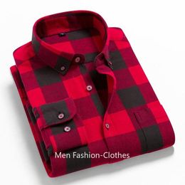 Men's Casual Shirts 100% Cotton Male Long Sleeve Warm Man Clothes Flannel Plaid Shirt Men Plus Size 3XL 4XL 230111