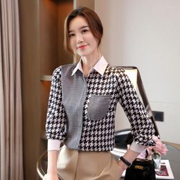 Women's Blouses Satin Shirt Women Blouse Long Sleeve Print Lapel Korean Fashion Loose Casual Summer Top