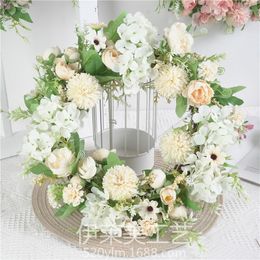 Decorative Flowers Simulation Peony Hydrangea Garlands Door Wreath Hanging Ornaments Coloured Pendant Display Window Wedding Pography Prop