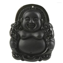 Pendant Necklaces Special Offer Authentic Natural Obsidian Buddha Belly Female Necklace Frosted Solid