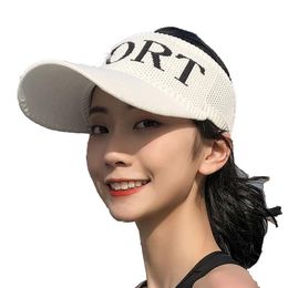 Wide Brim Hats Summer Sunscreen Women Hat Outdoor Baseball Cap Sports Empty Top Letter Breathable Lengthened Eaves Knitted Sun