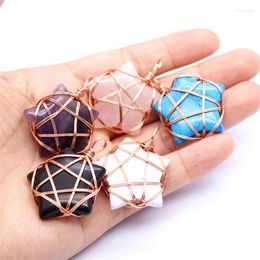 Pendant Necklaces 6PCS Wire Wrap Five-star Natural Stone Necklace Pendants Healing Energy Crystal Quartz Jewellery For Wholesales Business