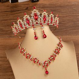 Necklace Earrings Set KMVEXO Luxury Crystal Bridal Women Tiaras Choker Wedding Dress Bride Crown Jewelry Accessory
