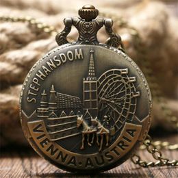 Pocket Watches Austria Classic Landmark Souvenir Quartz Watch Antique Bronze Necklace Pendant Clock Unisex Gifts Timepiece With Chain