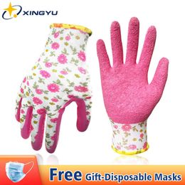 XINGYU Work Gloves Pink Crinkle Latex Coating Washable Gardening 12 Pairs Household Durable Non-Slip Summer Safety