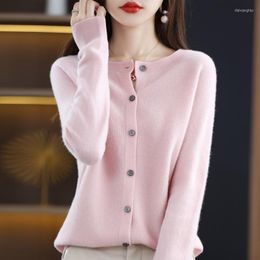 Women's Knits 2023 Autumn And Winter All-Match Cashmere Cardigan Knitted Sweater Loose Coat Women's Round Neck Pure Wool Short