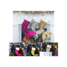 Christmas Decorations 18 Kids Mermaid Sequins Xmas Stocking Sack Santa Gifts Drop Delivery Home Garden Festive Party Supplies Dhxee