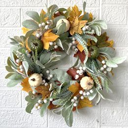 Decorative Flowers Fall Wreaths Flower Crown For The Door Autumn Pumpkin Berry Wreath Artificial Harvest Halloween Decoration