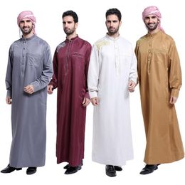 Ethnic Clothing Arrival Muslim Men Long Sleeve High Quality Soft Polyester Saudi Arab Collar Jubba Thobe