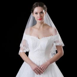 Bridal Veils LAN TING BRIDE Two-tier Classy Lace Wedding Veil Elbow 53 Embroidery Ruffles Tulle