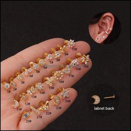 Stud Flat Labret Back Ear Piercing Jewellery Crystal Cz Mini Cartilage Helix Daith Conch Rook Tragus Earring Drop Delivery Earrings Dhx6O