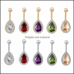 Navel Bell Button Rings Zircon Diamond Inlay Mticolor Water Drop Puncture Jewelry Umbilical Nail Medical Steel Dance Belly Ring Ac Dhtrn