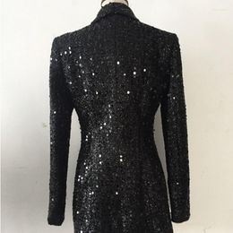 Casual Dresses Womens Bright Silk Sequin Blazer Short Dress Double Breasted Notched Neck Gothic Party Club Black Sexy