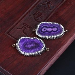 Pendant Necklaces 10/pcs Big Purple Geode Quartz Crystal Stone Pave Rhinestone Slice Bead 2 Buckles Connector Charm DIY Making Jewellery