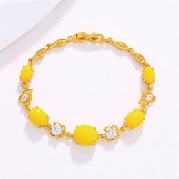 Link Bracelets MxGxFam ( 18 Cm X 10 Mm) Yellow Oval Rhinestone For Women 24 K Pure Gold Plated Fashion Jewelry