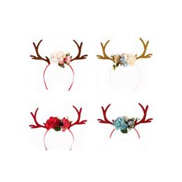 Christmas Decorations Headband Elk Deer Antlers Ear Hair Hoop With Flowers Costume Drop Delivery Home Garden Festive Party Supplies Dhytf