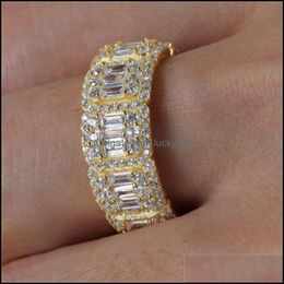 With Side Stones Iced Out Diamond Ring Luxury Designer Jewellery 8Mm Mens Rings Fashion Hip Hop Bling Gold Wedding Engagement Love Bag Dhe2T