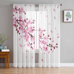 Curtain Spring Cherry Blossom Branch Sheer Curtains Window Tulle For Living Room Bedroom Kitchen Decoration