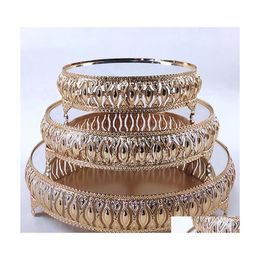 Dishes Plates Metal Wedding Cake Stand Decoration Party Mirror Tray Dessert Electroplate Gold Cupcake Table Home Display Tools Dro Dheh4