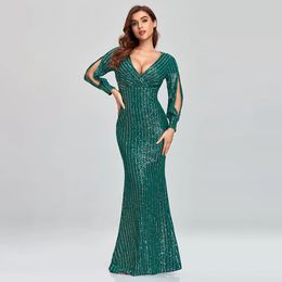 2023 Beaded sequined Mother of The Bride Dresses Champagne Plus Size Chiffon sexy long Sleeves Groom Godmother Evening Dress For Wedding