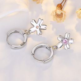 Hoop Earrings 925 Sterling Silver Ear Buckle Purple Crystal Flowers Drop For Women CZ Huggie Light Luxury Fashion
