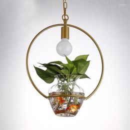 Pendant Lamps Glass Potted Countryside Plant Lights Round Shape Iron Modern Droplight Restau Rant Deco Light Fixture Dia 39CM