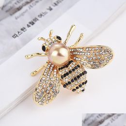 Pins Brooches Fashion Jewellery Cute Bee Brooch For Women Rhinestone Pearl Suit Breastpin Lady Accessories Drop Delivery Dhzmp