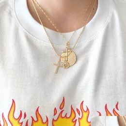Pendant Necklaces Fashion Jewelry Vintage Double Layer Cross Necklace Personality Choker Drop Delivery Pendants Dhjdk