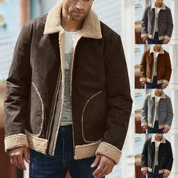 QNPQYX Nuovo Cappotto da Uomo Autunno Cappotto con Risvolto Giacca di Pelle Imbottita a Maniche Lunghe Cappotto Addensato Vintage Pelle di Pecora Giacche a Prova di Borseggiatore