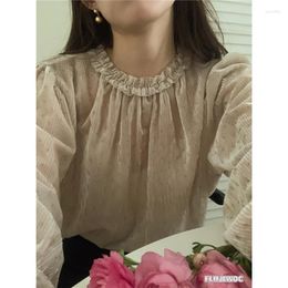 Women's Blouses South Korea Chic Sweet Temperament Shirt Women Summer Retro Vintage Hong Kong Fashion Mesh Sheer Transparent Sexy Top