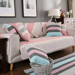 Chair Covers Sofa For Living Room Stripe Plaid Cushion Couch Cover Pastoral Style Corner Towel Pillowcase