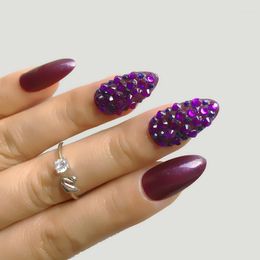 False Nails 24pcs Glitter Detachable Ballerina Purple Wearable Fake Full Cover Nail Tips Press On