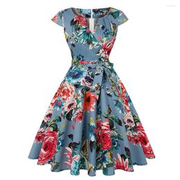 Party Dresses 2023 Floral Vintage Women Dress QY0298 Elegant V-Neck Short Sleeve Swing A Line Retro Rockabilly