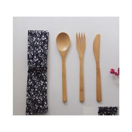 Dinnerware Sets 9 Designs Bamboo Cutlery Set Portable Flatware Knife Fork Spoon Outdoor Travel Tableware For Student Drop Delivery H Dhnbc