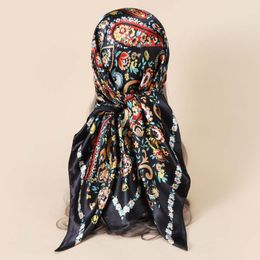 Scarves 90CM Women Cashew Print Square Head Echarpes Silk Foulards Femme Wraps Beach Shawls Bandana Lady Hijabs Female Bow Ties