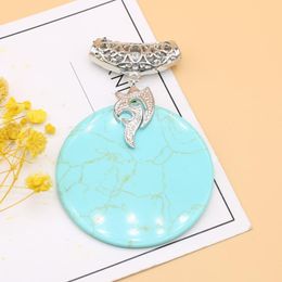 Charms Dainty Female Blue Turquoise Natural Stone Pendant Reiki Heal Round For Making DIY Women Necklace AccessoriesCharms