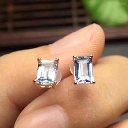 Stud Earrings Real Natural Aquamarine Earring And 925 Sterling Silver