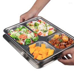 Bowls Steel Rectangular Divided Plates With 4 Compartments 3 Sections Dinner For Adults Kids Picky