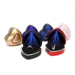 Jewelry Pouches Valentine Heart Shaped LED Light Ring Pendant Box Wedding Supply Necklace Travel Jewellery Case