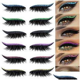 False Eyelashes 4Pairs Glitter Eyeliner Eyelash Sticker Waterproof Reusable Stickers Double Eyelid Tape Cat Eye Makeup Drop Delivery Dhs1W