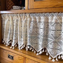 Curtain American Pastoral Cotton Thread Crochet Half Kitchen Curtains Handmade Hollow Tassel Short Valance Cupboard Decorate