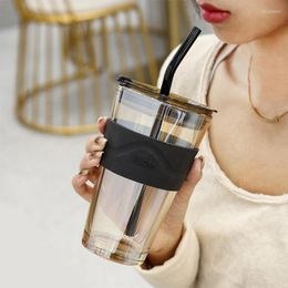 Wine Glasses 450ml Portable Sealed Water Bottle With Straw Glass Coffee Cup Heat Resistant Mug Milk Tea Travel Gift