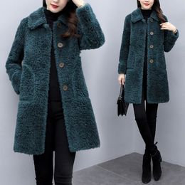 Women's Knits Tees Winter Lamb velvet Jacket Clothing Autumn Korean Slim Wool Coat Female Loose Warm Thicken Long Parka Outwear 230111
