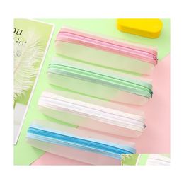 Pencil Bags 16 Pcs/Lot Frosted Translucent Large Capacity Bag Stationery Storage Organizer Case School Supply1 Drop Delivery Office Dhtec