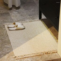 Carpets Japanese Style Cotton And Linen Rug Doormat For Entrance Door Hand-Woven Carpet With Tassel Bathroom Floormat Absorbent Foot Pad