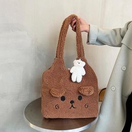 Evening Bags Women Casual Bag Large Capacity Plush Shopping Fluffy Autumn Winter Kawaii Cartoon Bear Soft 3D Ears For Girls Female