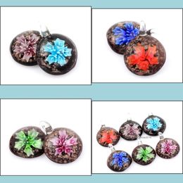 Pendant Necklaces Wholesale 6Pcs Pendants Handmade Murano Lampwork Glass Mix Color Flower Round Fit Necklace Jewelry Gifts Drop Deliv Dh2Mq